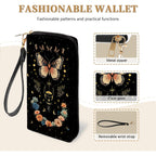 Butterfly Flowers Womens Wallet, RFID Blocking Wallets for Women, ButterflyFloral Ladies Purse with Zip Around Credit Card Holder and 10 Card Slots & ID Window, Large Capacity Clutch Christmas Gift