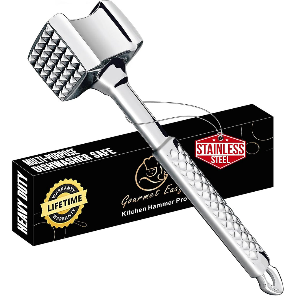Gourmet Easy Classic Meat Tenderizer Tool, Non-Slip Grip Lifetime Replace | Dual-Sided Heavy-Duty Design For Effortless Tenderizing Of Steak, Poultry And Chicken, Dishwasher Safe, Lifetime Replacement