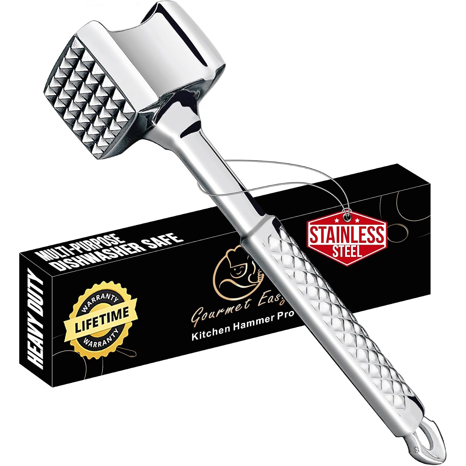 Gourmet Easy Classic Meat Tenderizer Tool, Non-Slip Grip Lifetime Replace | Dual-Sided Heavy-Duty Design For Effortless Tenderizing Of Steak, Poultry And Chicken, Dishwasher Safe, Lifetime Replacement