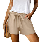 Womens Summer Shorts with Pockets Lightweight High Waisted Adjustable Tie Knot Loose Casual Short