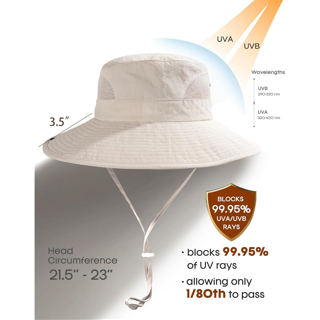 FURTALK Womens Sun Hat with Ponytail Hole Beach Hiking Summer Wide Brim UPF 50+ Outdoor Protection Foldable Bucket Hat Beige