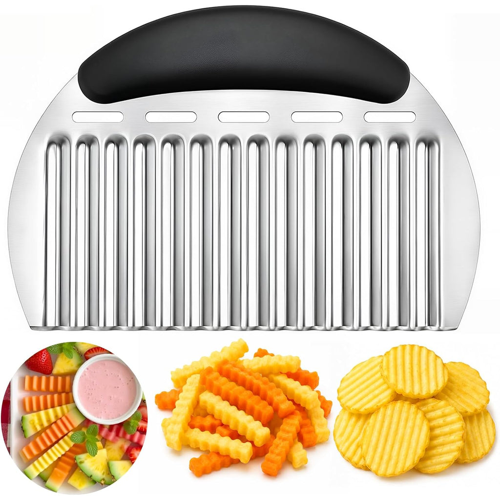 Large Crinkle Cutter French Fry Cutter, Stainless Steel Wavy Slicer | Large Crinkle Potato Slicer Wavy Chopper, Crinkle Cutting Chopping Tools With Handle