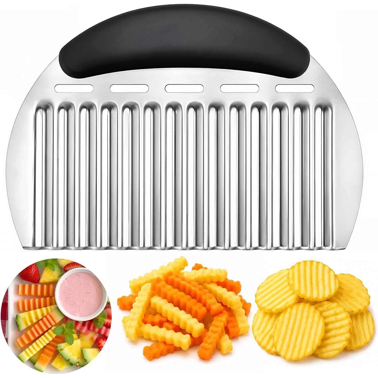 Large Crinkle Cutter French Fry Cutter, Stainless Steel Wavy Slicer | Large Crinkle Potato Slicer Wavy Chopper, Crinkle Cutting Chopping Tools With Handle