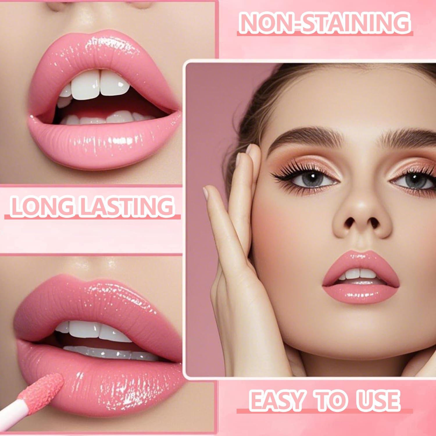 Eakroo 6 Colors Peach Lip Stain Set, Korean Lip Gloss Mini Liquid Lip Tint, Lipstick for Women, Liquid Blush, Lip Plumper, Lip Stain Long Lasting Waterproof, High Pigment, Vivid Color, Cute Stuff