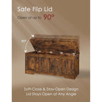 DINZI LVJ Storage Chest, 47.2”Wooden Storage Box with 2 Safety Hinges, Entryway Shoe Bench with Flip-Top, Large Trunk for Living Room, Bedroom, Easy Assembly, Rustic Brown