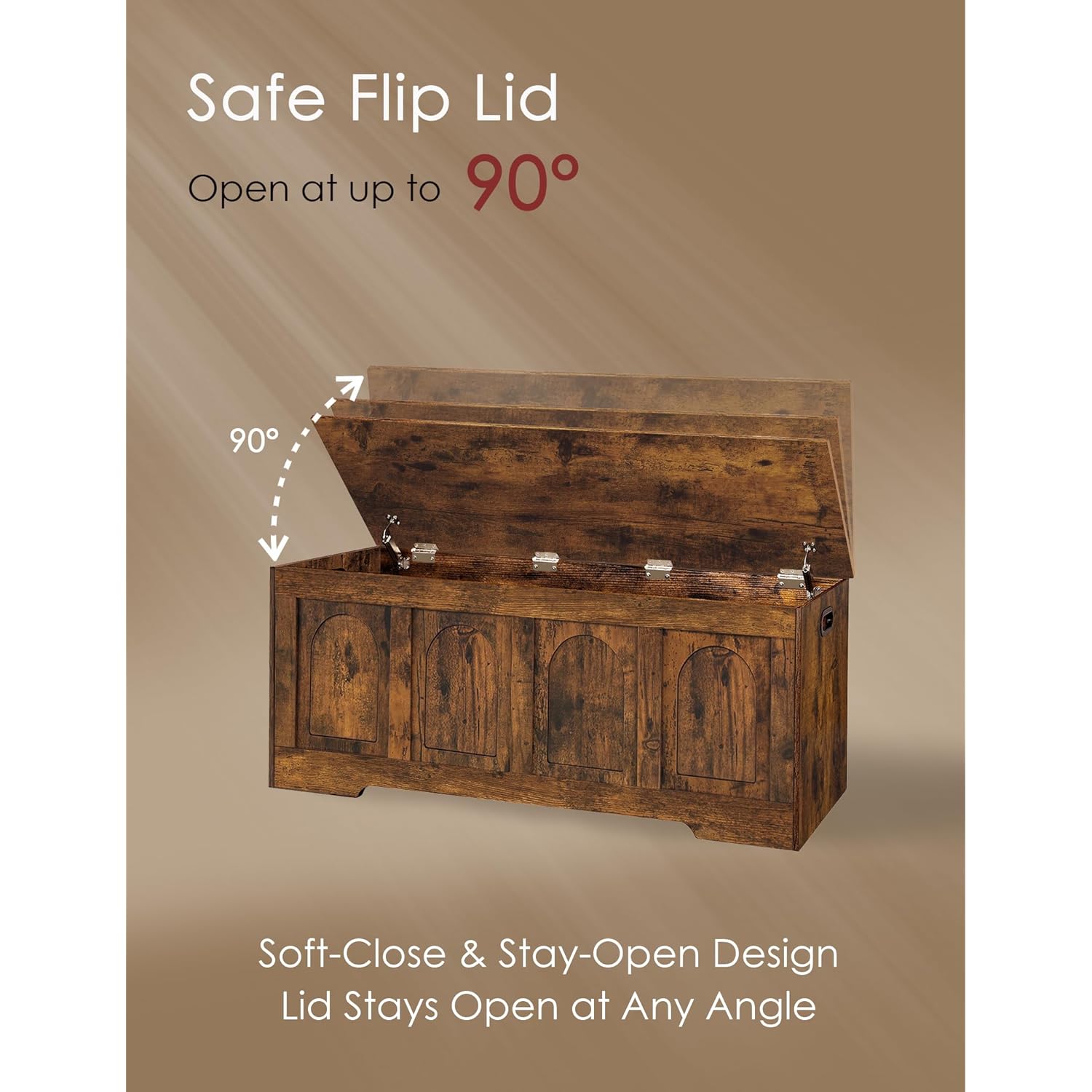 DINZI LVJ Storage Chest, 47.2”Wooden Storage Box with 2 Safety Hinges, Entryway Shoe Bench with Flip-Top, Large Trunk for Living Room, Bedroom, Easy Assembly, Rustic Brown