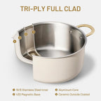 CAROTE 8QT Full Clad Tri Ply Stainless Steel Stock Pot with Lid, Kitchen Soup Pot, All Stoves Compatible, Oven & Dishwasher Safe, Stay Cool Handle, White, Mothers Day Gifts