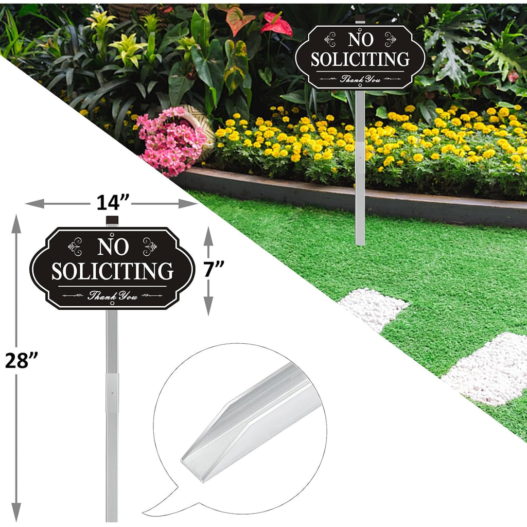 Heavy Duty No Soliciting Sign For House - All Metal Construction No Soliciting Yard Sign - 14" X 7" - Aluminum - With 28" Long Stake