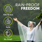 Zeno Disposable Rain Ponchos For Adults - Clear With Hood, Compact Emergency Ponchos For Hiking, Camping, Travel