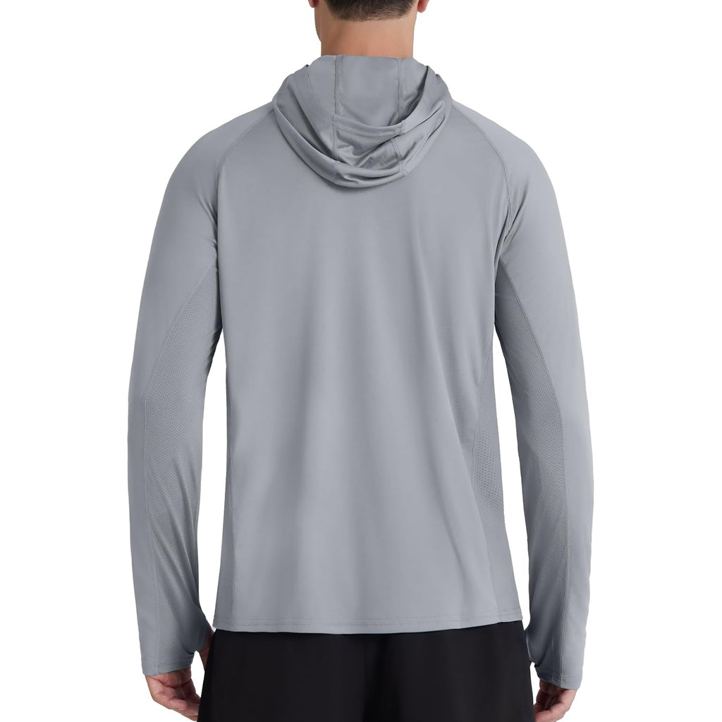 Roadbox Upf 50+ Men'S Hooded Fishing Shirts, Long Sleeve Uv Sun Protection Hoodie Hiking Running Swim Rash Guard With Mask
