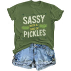 Pickle Shirt Funny Shirts for Women Graphic with A Side of Pickles Tee Cucumbers Short Sleeve Cotton Tops Army Green