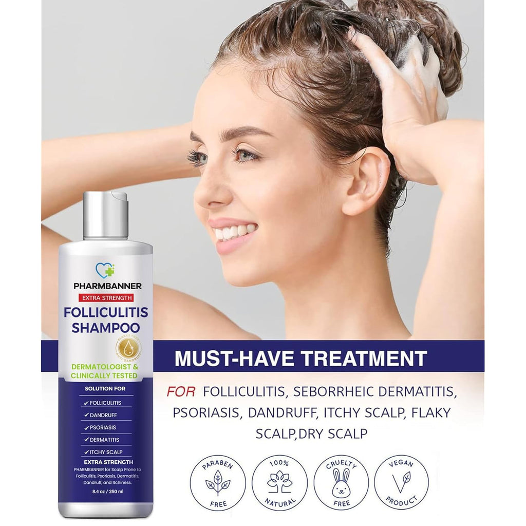 Pharmbanner Anti-Fungal Shampoo For Folliculitis, Seborrheic Dermatitis, Scalp Psoriasis - Relieves Itchy & Dry Scalp