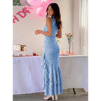 Boriflors Women'S Elegant Ruched Floral Maxi Dress Mesh Mermaid Ruffle Wedding Guest Cocktail Long Formal Dresses