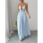 Floerns Women'S Striped Halter Maxi Dress Backless Smocked Beach Vacation Boho Dress