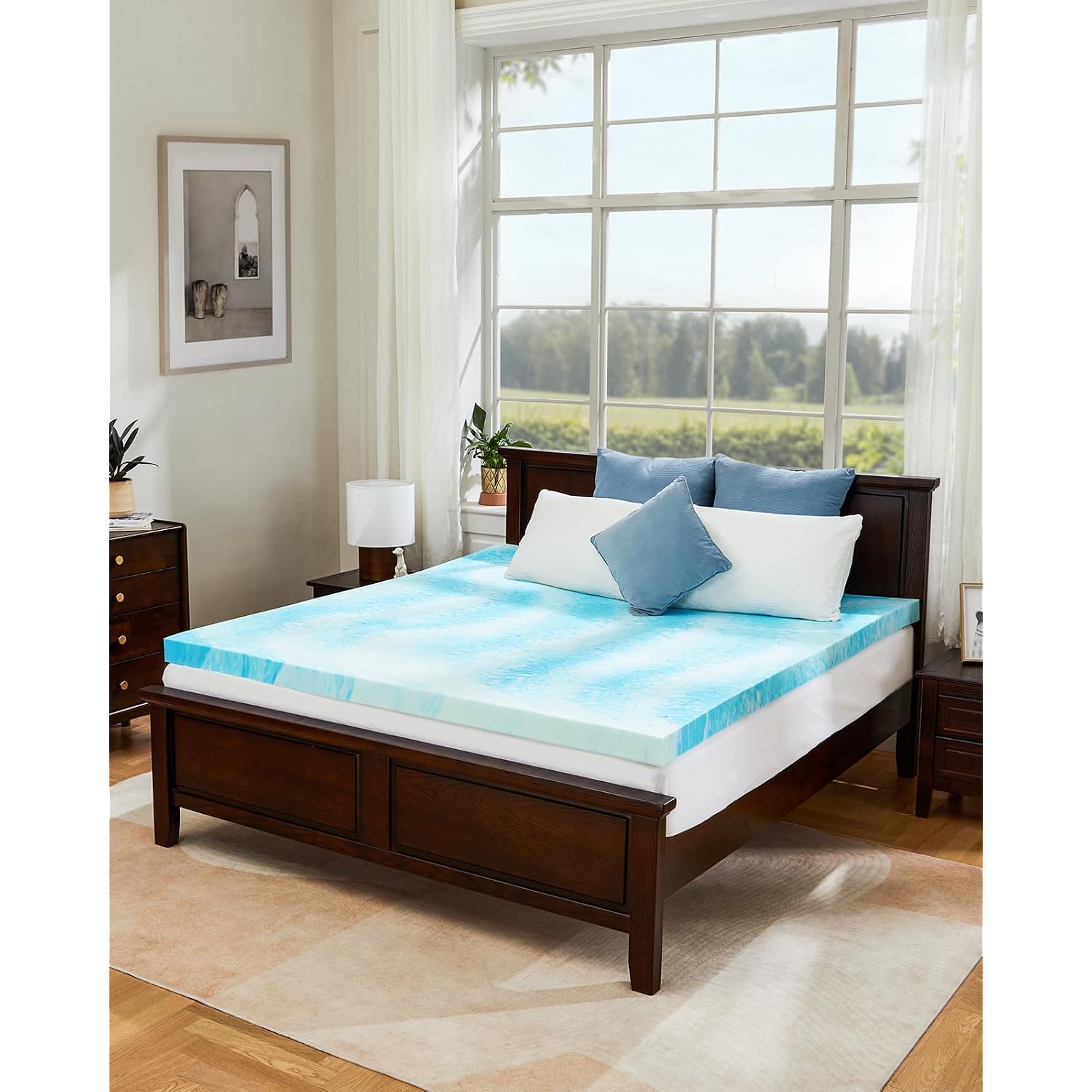 Perlecare 3 Inch Twin Xl Memory Foam Mattress Topper, Cooling Gel Infused Mattress Pad, Ventilated Bed Topper For Pressure Relief, Dorm Room Essentials, Blue