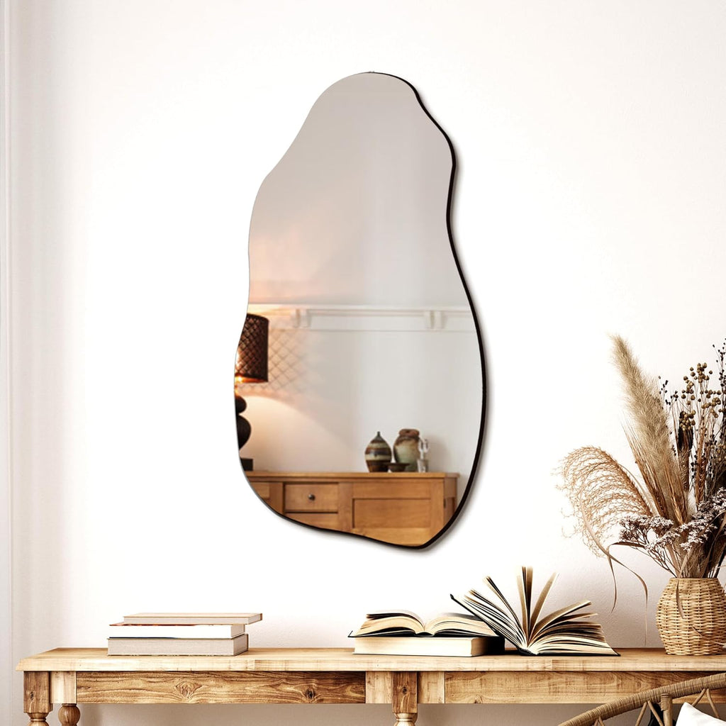 TRAHOME 32'' x 18'' Irregular Asymmetrical Wall Mirror for Living Room Bathroom Entryway, Modern Decorative Mirror Hanging
