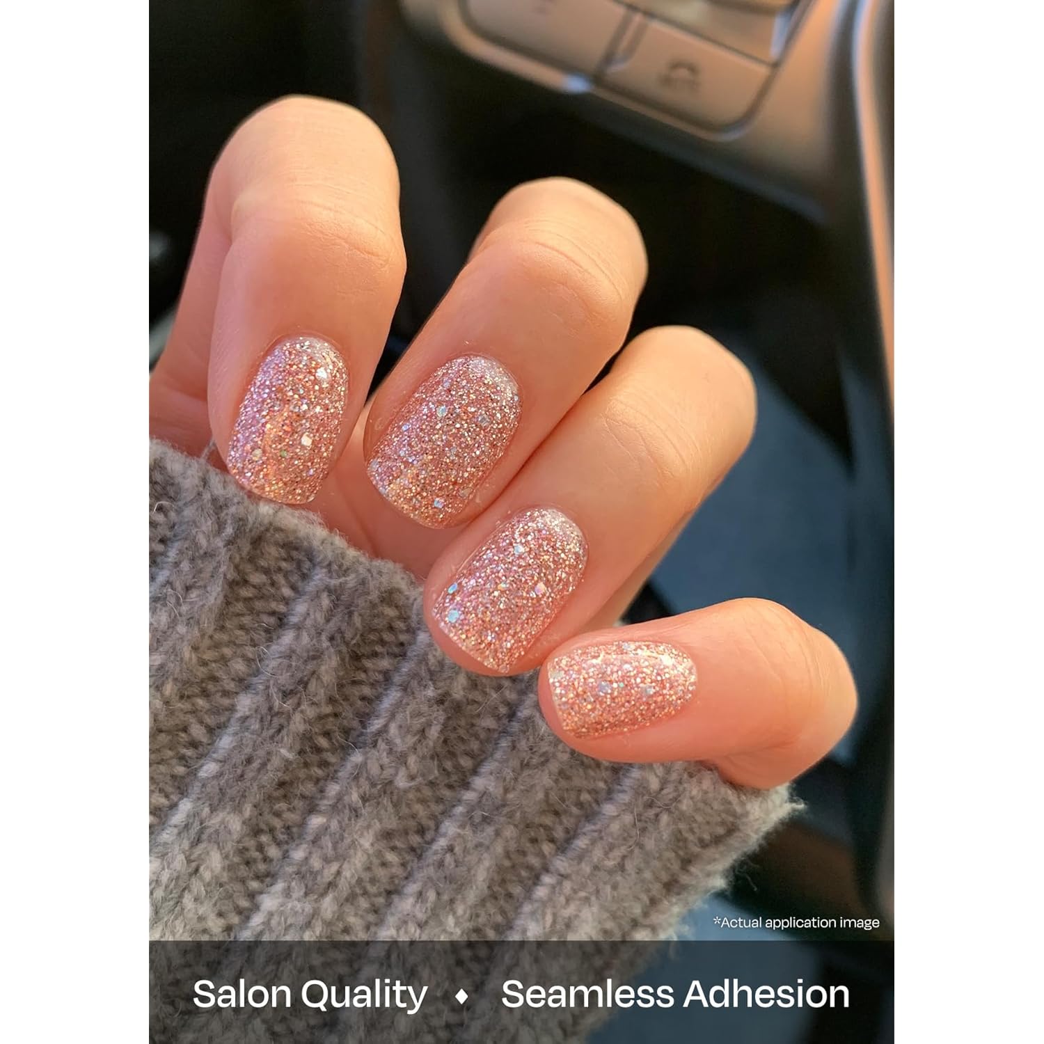 ohora Semi Cured Gel Nail Strips (N Pixie Dust) - Nude, Glitter, Works with Any UV/LED Lamps, Salon-Quality, Long Lasting, Easy to Apply & Remove - Includes 2 Prep Pads, Nail File & Wooden Stick