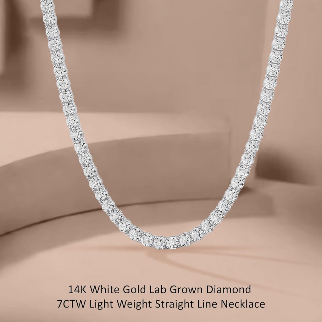 5 Carat to 30 Carat Lab-Grown Diamond Tennis Necklace | 14K Yellow or White Gold Straight Line Necklace 16-20 inch | E-F Color and VS1 Clarity