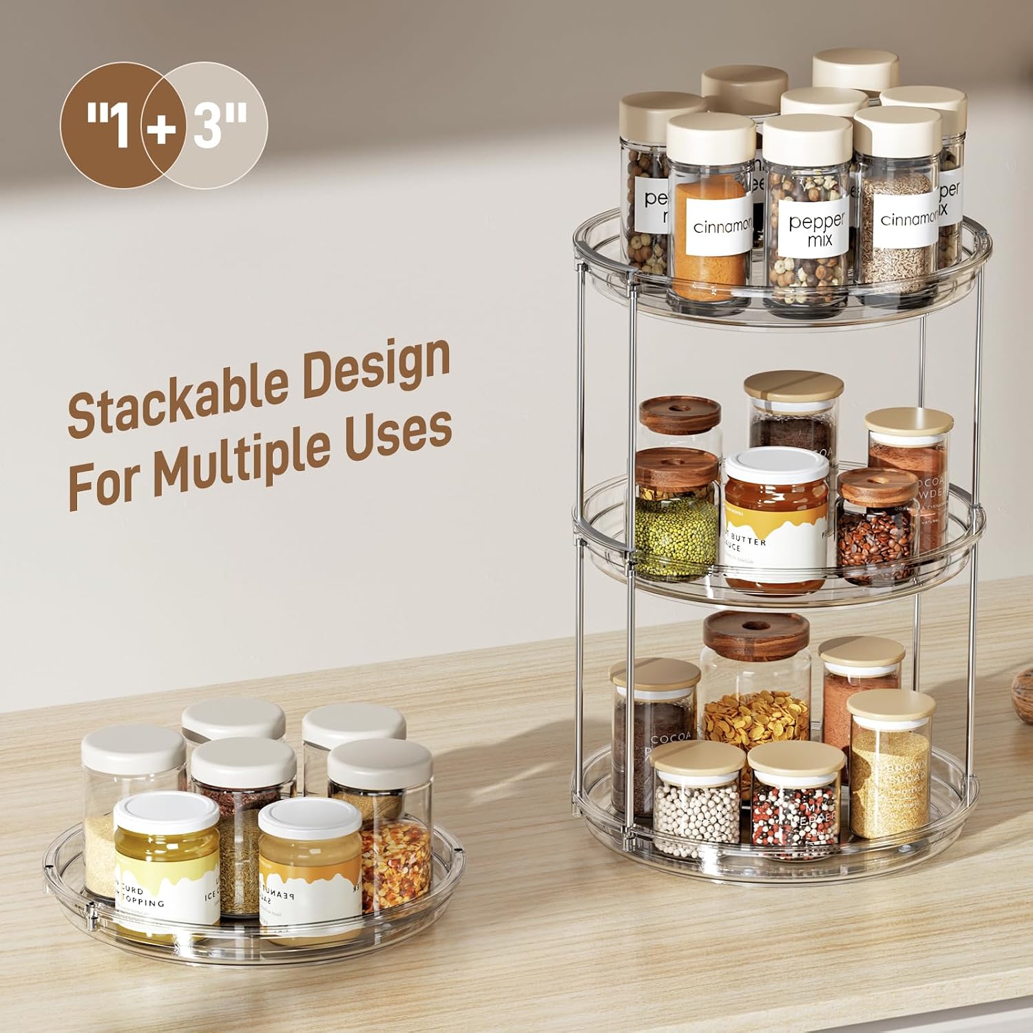 Lamu 2 Tier Lazy Susan Turntable Organizer 9.25'' Rotating Spice Rack Organization For Cabinet, Kitchen, Pantry, Countertop, Bathroom, Vanity, Medicine Cabinet Organizer, Clear