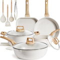 Kikcoin 16Pcs Ceramic Pots and Pans Set Non Stick, Includes a 9.5" Grill Pan, Induction Kitchen Cookware Sets, White Nonstick RV Kitchen Camping Cooking Sets Stackable (PTFE, PFOS, PFOA Free)
