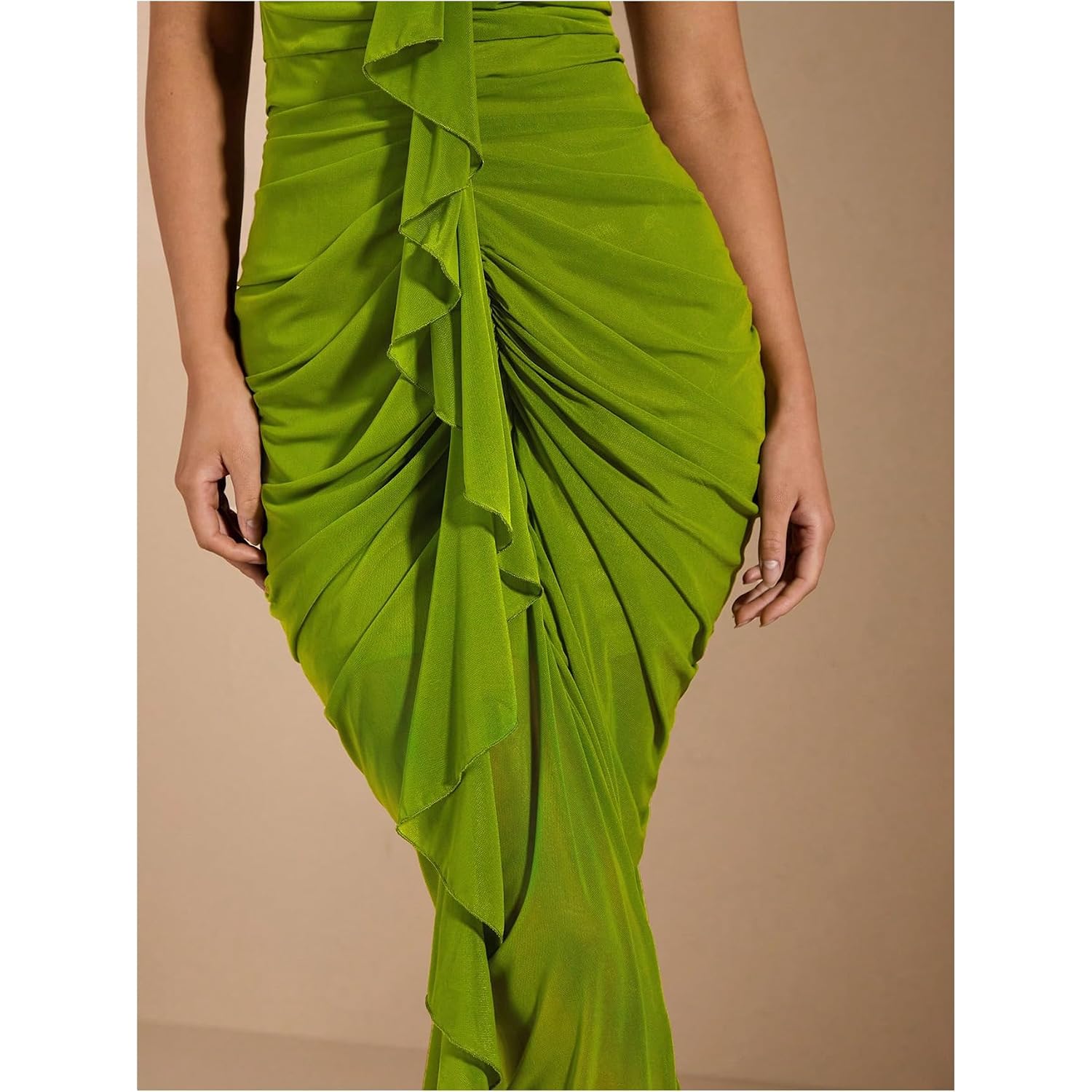 Floerns Women'S Ruffle Ruched Cami Dress Draped Split Elegant Bodycon Maxi Dresses