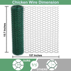 Mklsit Chicken Wire For Floral Arrangements, 15.7 X 157 Inches Green Mesh, 0.6 Inch Hexagonal Galvanized Pvc Coated Netting Fence For Crafts, Poultry, Garden