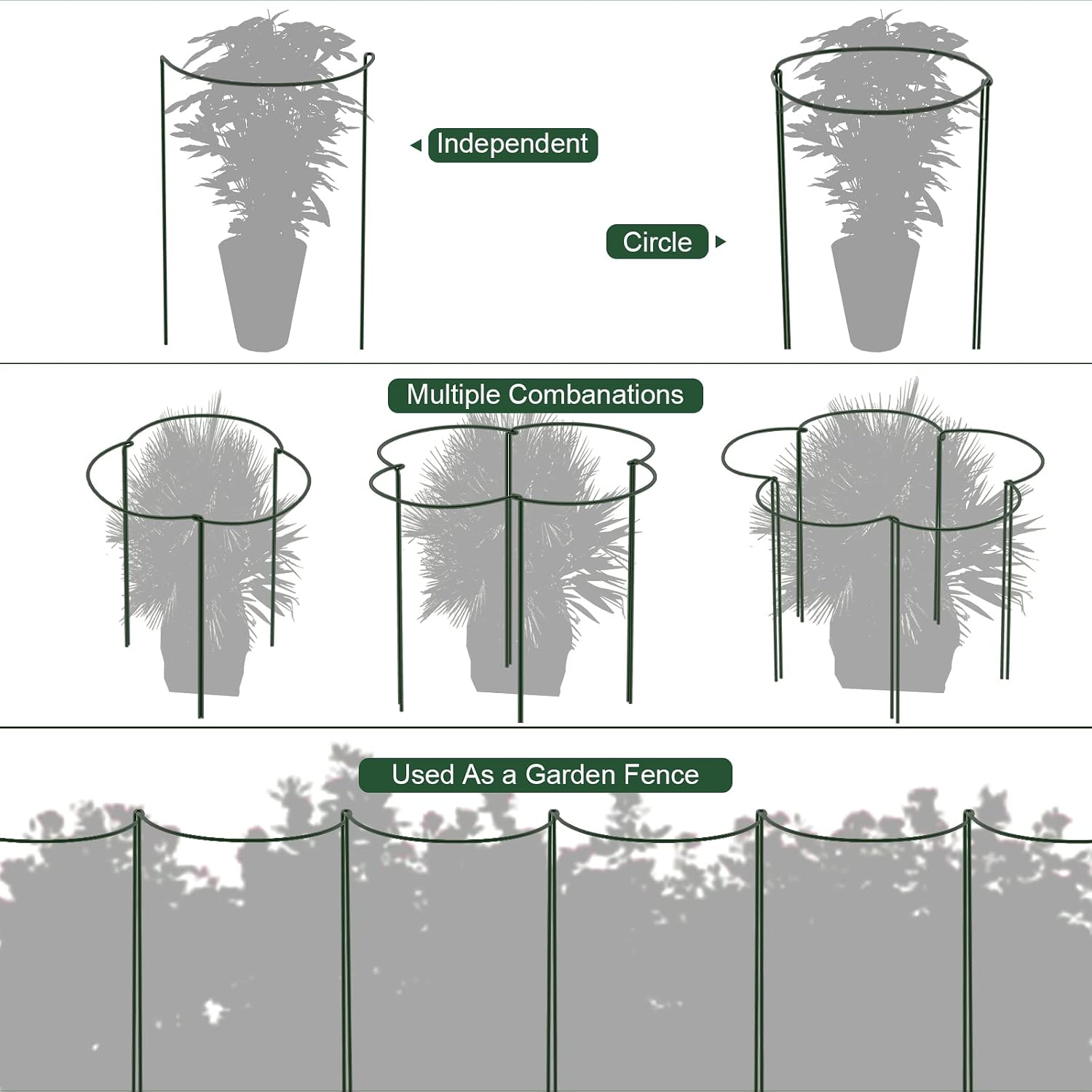 Peony Cages And Supports, 6 Pack Plant Support Stakes For Outdoor & Indoor Plants, 10" W X 16" H Half Round Garden Plant Support Rings For Peonies, Hydrangeas, Roses, Dahlias
