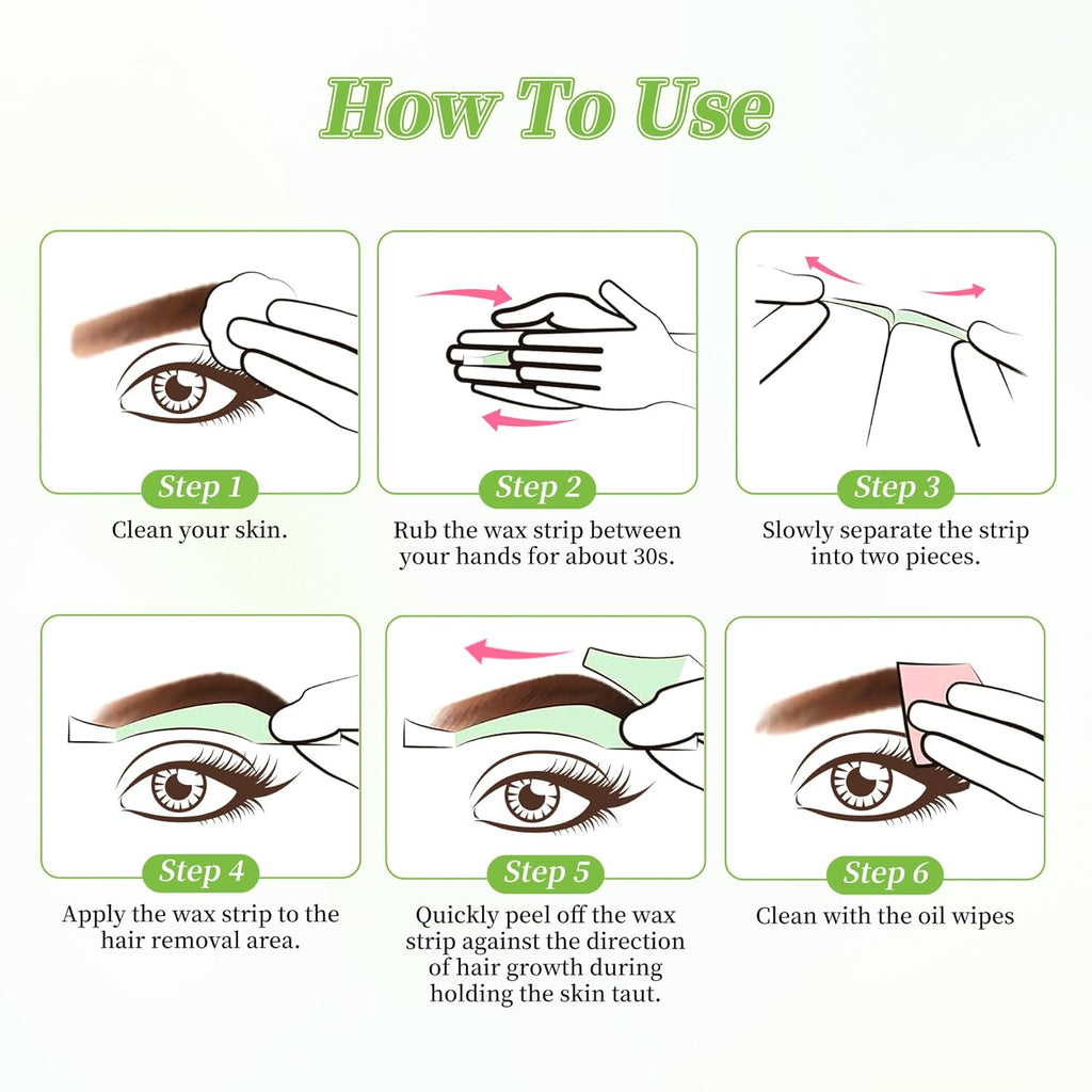 Eyebrow Wax Strips - 56 Strip Eyebrow & Upper Lip Hair Remover with 4 Soothing Wipes | Natural Beeswax Formula | Painless at Home Hair Removal for Women & Sensitive Skin | Lasts 6 Weeks