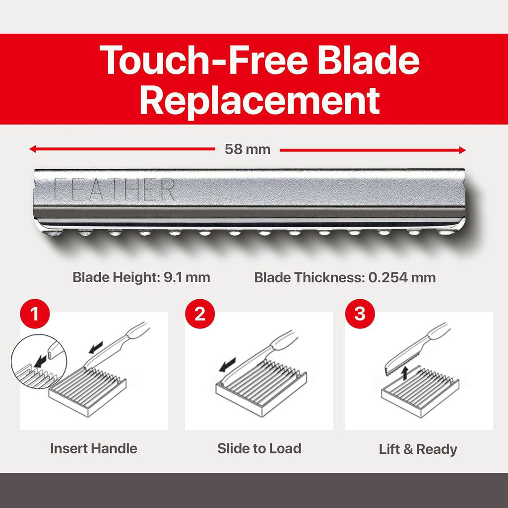 Feather Styling Razor Standard Blades - Professional Hair Cutting Blades for Styling, Shaping, Feathering, & Thinning - Stainless Steel Single Edge Guarded Blade - Made in Japan - Refill Pack - 10 Ct