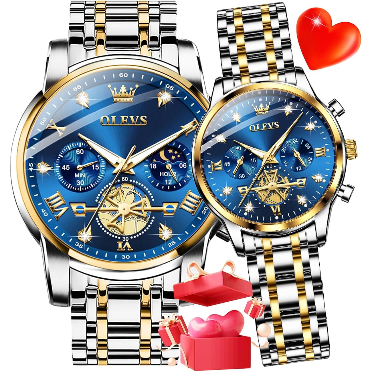 Olevs Couple Watch His And Her Set Matching Watch Mens Womens Diamond Romantic Valentine’S Day