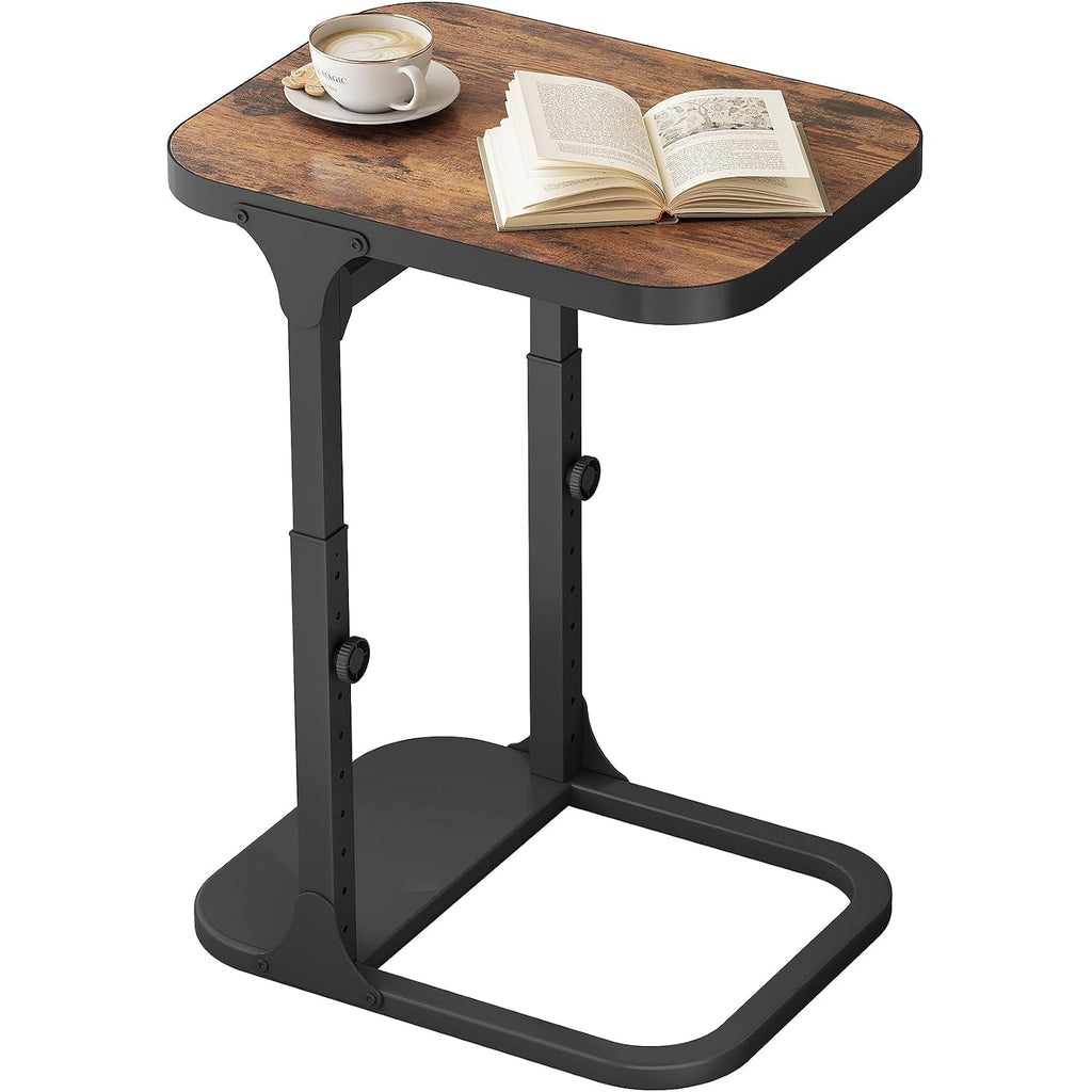 Kitstorack Ultra Stable & Durable End Table, Ajustable Height C Shaped Side Table For Couch, Sofa Side Table With Thickened Metal Frame For Living Room, Bedroom, Rustic