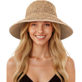 Senker Fashion Sun Hats for Women UV Protection Handmade Wide Brim Packable Straw Bucket Hat for Beach Summer Vacation Travel