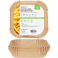 Restaurantware-Pastry Tek 6.3 x 6.3 x 1.8 Inch Air Fryer Liners, 100 Square Air Fryer Baskets - No-Stick Silicone Coating, Unbleached, Food-Grade Paper Liners, For Steamer, Microwave, Oven, Fry Pan