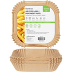 Restaurantware-Pastry Tek 6.3 x 6.3 x 1.8 Inch Air Fryer Liners, 100 Square Air Fryer Baskets - No-Stick Silicone Coating, Unbleached, Food-Grade Paper Liners, For Steamer, Microwave, Oven, Fry Pan