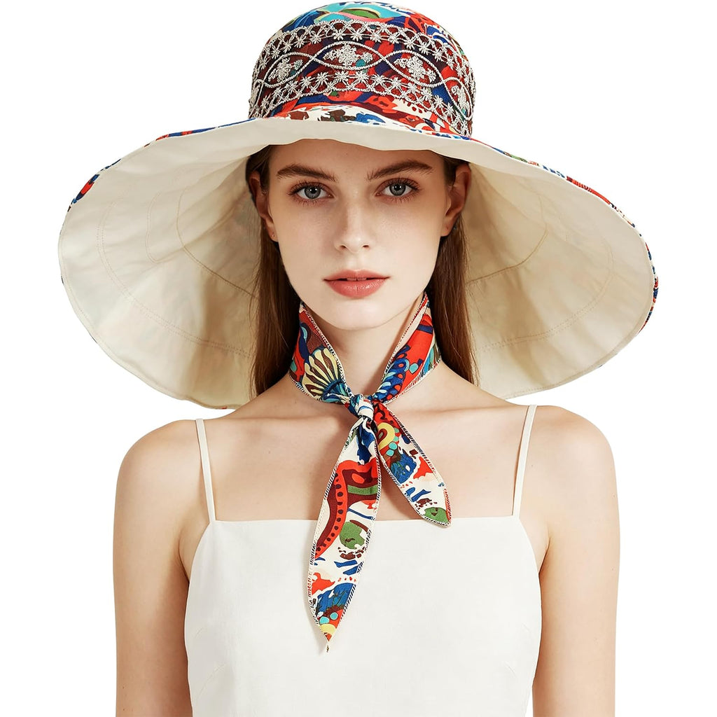 Women'S Foldable Floppy Sun Hats Reversible Vacation Beach Cap Summer Wide Brim Upf 50+ Travel Fishing Bucket Hat