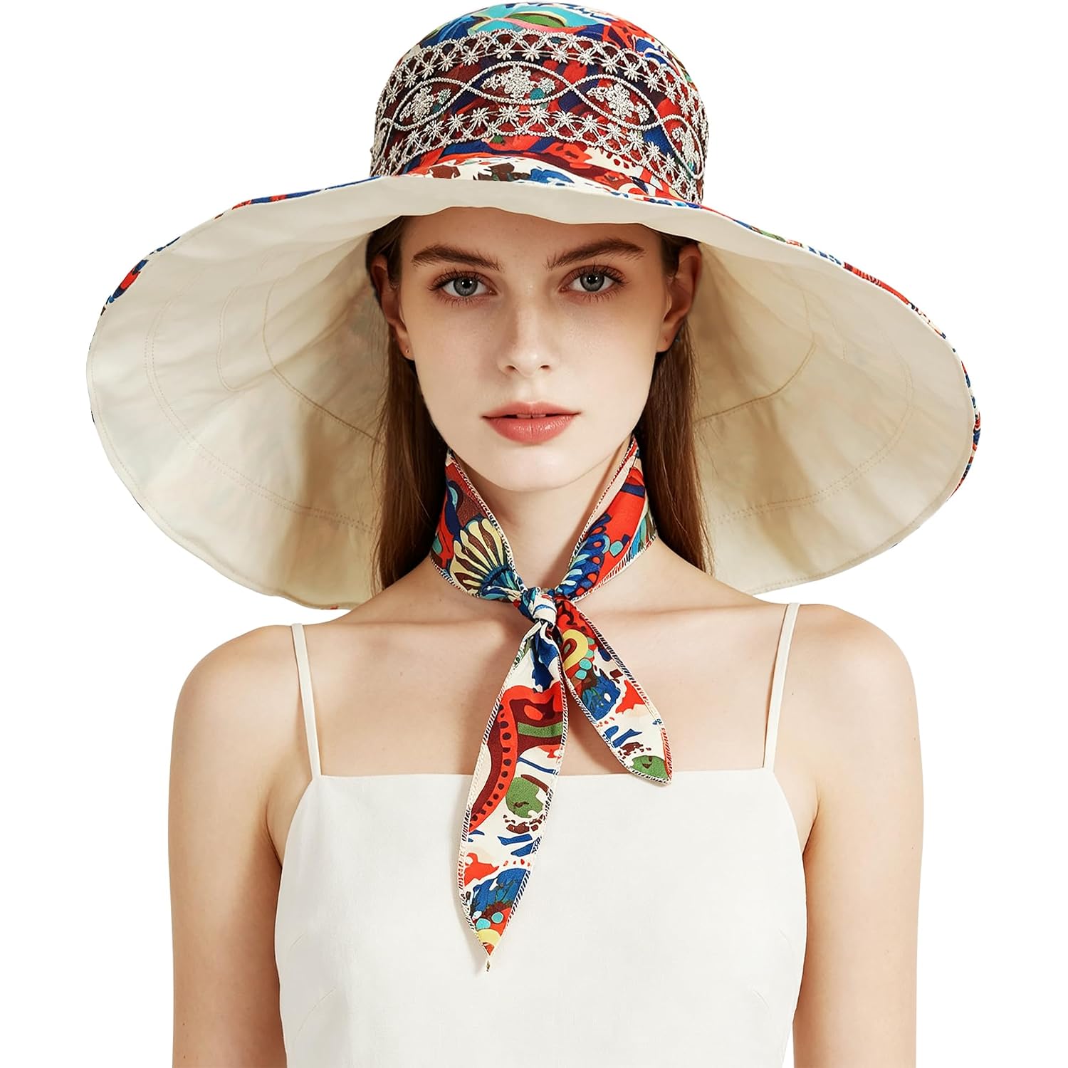 Women'S Foldable Floppy Sun Hats Reversible Vacation Beach Cap Summer Wide Brim Upf 50+ Travel Fishing Bucket Hat