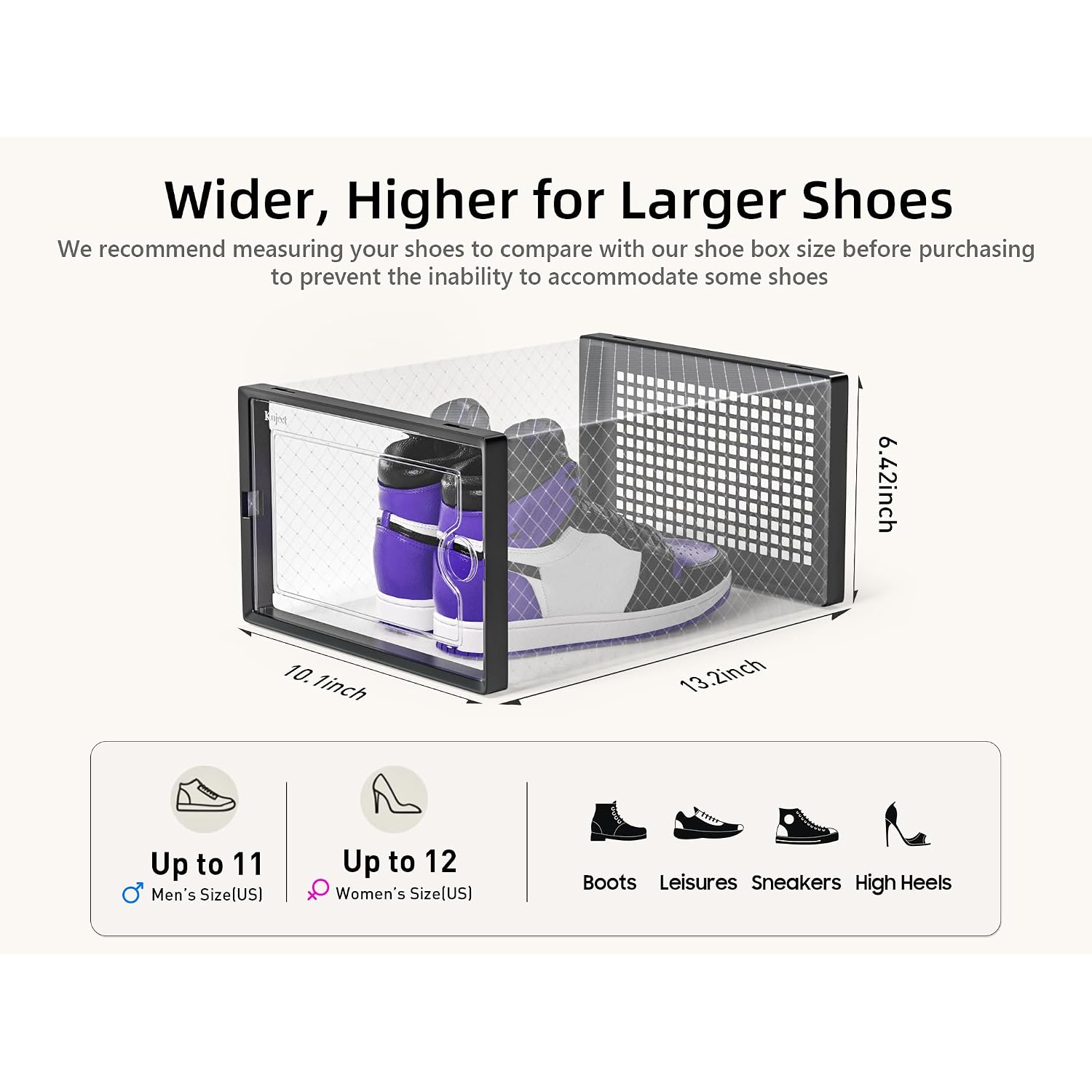 Kuject X-Large Shoe Storage Boxes Organizers Clear Plastic Stackable 12 Pack, Shoe Rack & Holder Substitute, Sneaker Containers, Toy Storage Organizer Bins For Entryway, Closet, Under Bed, Black