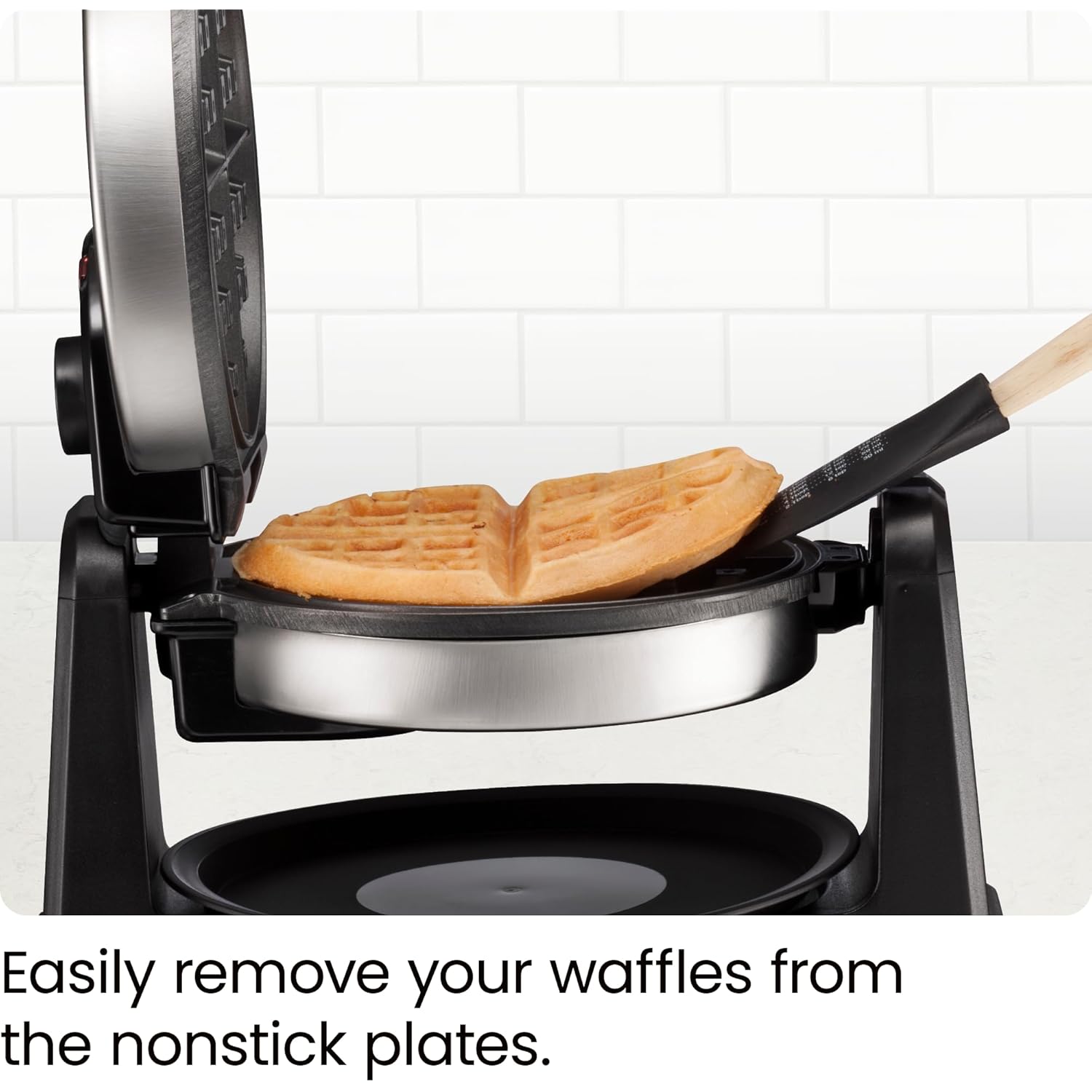 Chefman Rotating Belgian Waffle Maker, 180° Flip Iron w/ Non-Stick Plates, Adjustable Timer, Locking Lid, & Drip Plate, Space Saving Storage, Mess-Free Breakfast, Stainless Steel/Black