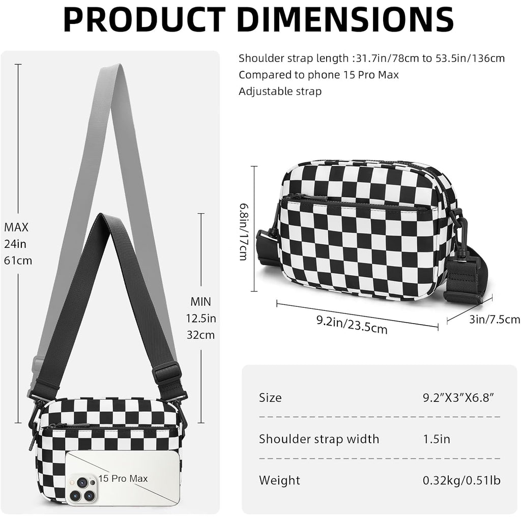 Small Checkered Crossbody Bag For Women Cute Purses Trendy Shoulder Handbags Wide Strap