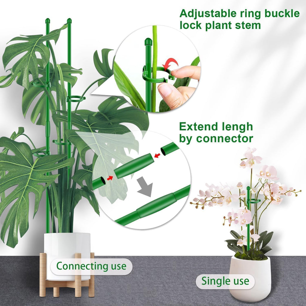 20Pcs Plant Support Stakes 17 Inch Supking Garden Orchid Sticks Extended To 3Ft 4Ft 5Ft Plant Poles With Clips For Indoor Outdoor Potted Tomato Rose Amaryllis Vegetables Comes With 20 Ties（Green）
