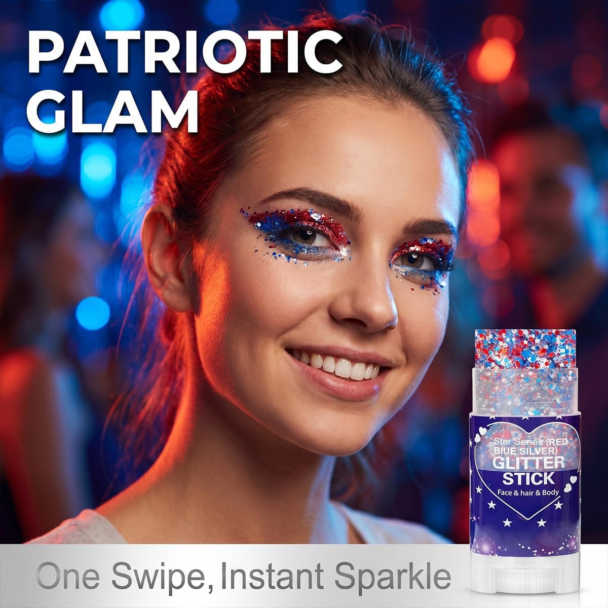 Patriotic Red White And Blue Glitter Stick 2 Pack, Face & Body Glitter Makeup For Women And Girls, Waterproof Usa Flag Glitter For 4Th Of July, Memorial Day, Veterans Day & Usa 250Th Anniversary