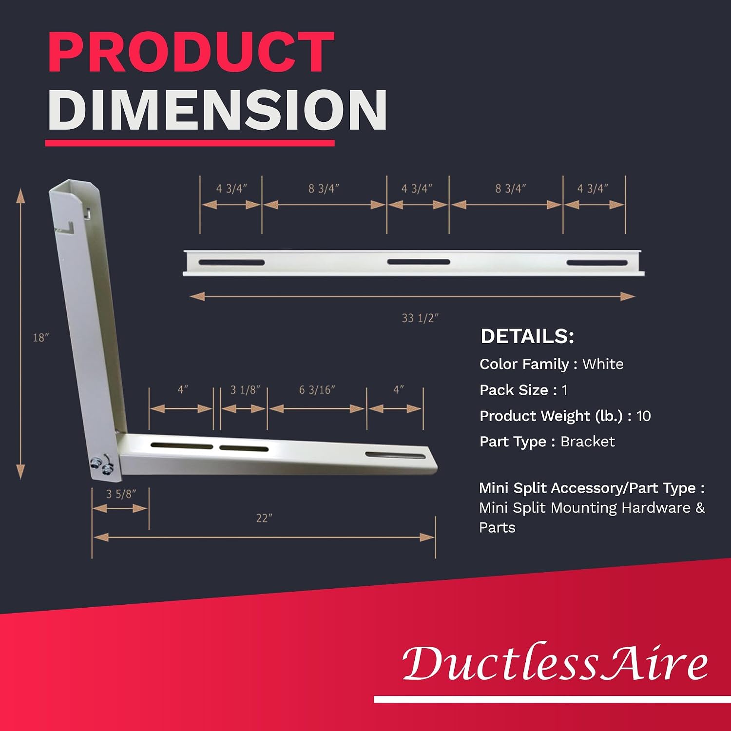 Outdoor Wall Bracket - Mini Split Mounting Bracket - Ductless Air Conditioner Wall Mount - Mini Split Ac/Heating System Accessories For Window Ac, Hvac, Heat Pump & More (9000-36000 Btu)
