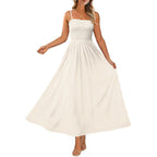 Ofeefan Womens Spaghetti Strap Maxi Dresses Smocked With Pockets 2026 Summer Spring Casual Boho Beach Long Sundresses