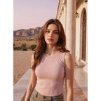Women Slim Fit Ribbed Racerback Tank Top Sleeveless High Neck Summer Casual Shirt Clothes