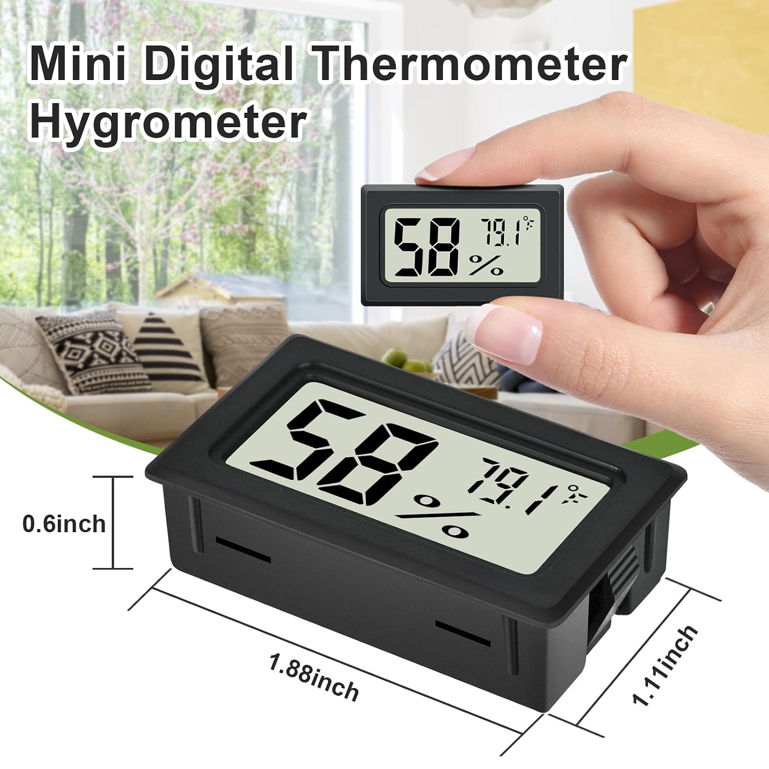 Humidity Meter Indoor Thermometer 6-Pack Mini Digital Thermometer Hygrometer Indoor Temperature Humidity Meters Gauge Lcd Display Fahrenheit (℉) For Greenhouse, Reptile Tank, Cellar, Closet