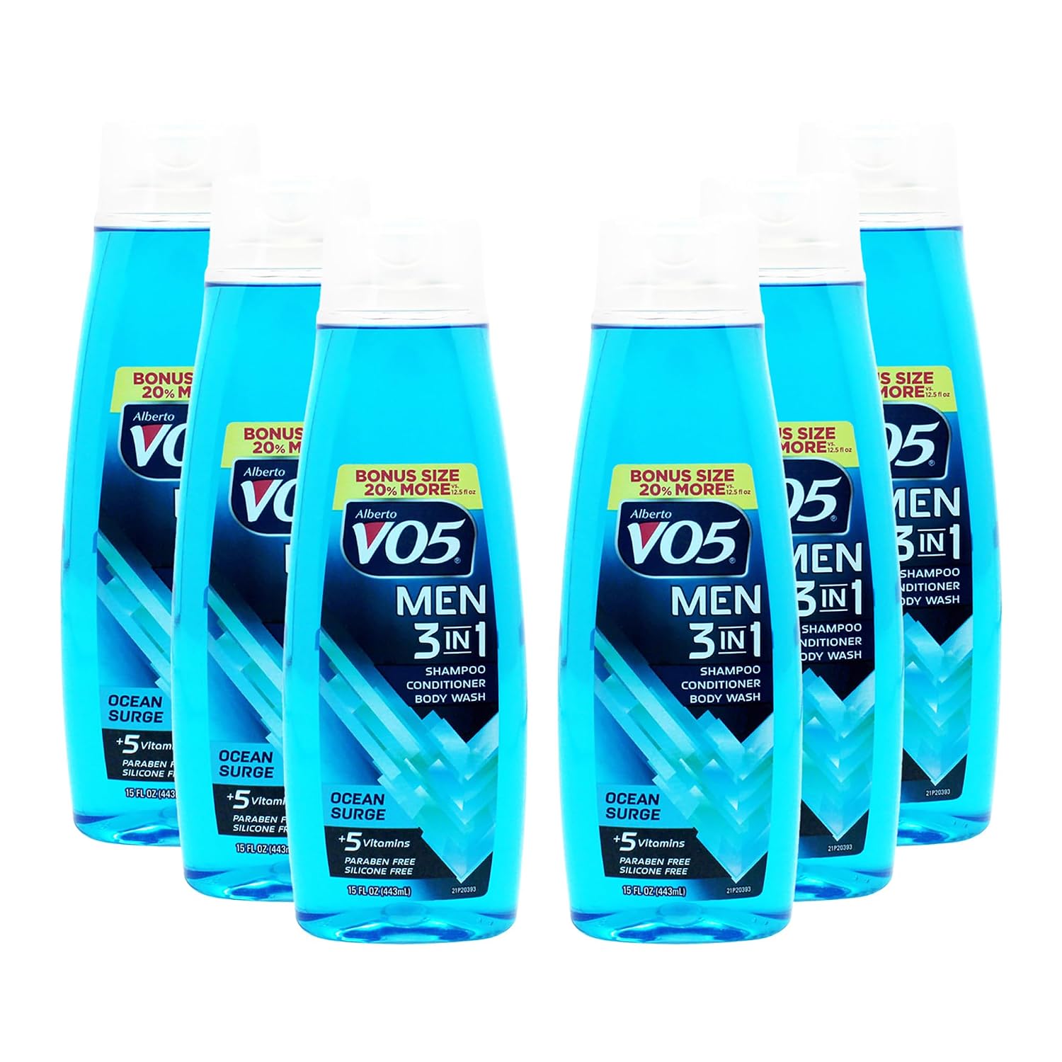 Alberto Vo5 Men 3 In 1 Fresh Ocean Surge - Shampoo Conditioner And Body Wash - With 5 Oils And 5 Vitamins - Energizing Scent - 15 Oz - Pack Of 6