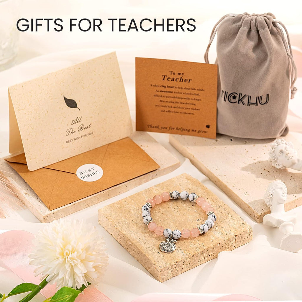 VICKHU Teacher appreciation gifts,Natural Stone teacher Bracelet gifts for women,thank you gifts for teacher meaningful gifts for women with gift message card