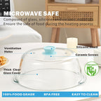 Tall Glass Microwave Splatter Cover for Food with Vent Hole 100% Food Safe 10in Plate Splatter Guard Lid with Silicone Knob BPA Free Cookware Serving Dish Cover Dishwasher Safe