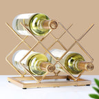 Countertop Wine Rack - 5 Bottle Freestanding Modern Gold Metal Small Wine Rack - Tabletop Wine Holder Stand For Cabinet, Pantry, Wine Bottle Storage…