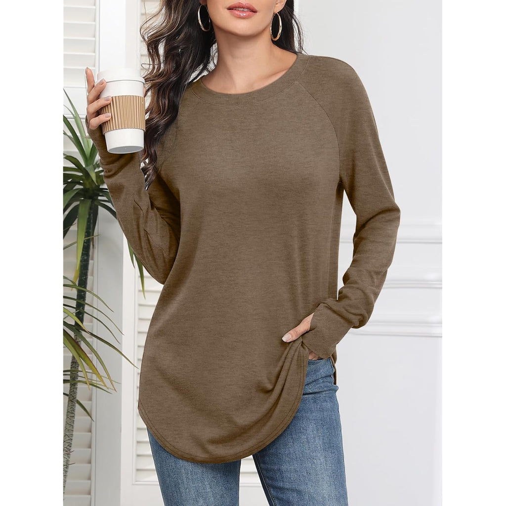 Womens Tunic Tops Long Sleeve Thumb Hole Shirts Fall Sweater Crew Neck Winter Fashion Clothes 2025